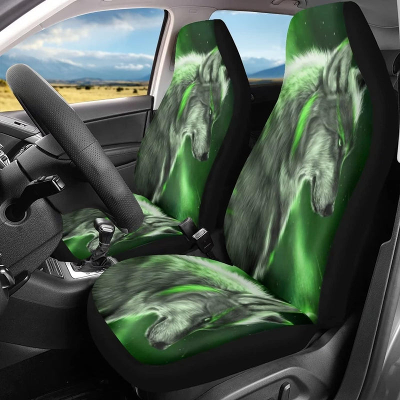 chaqlin Galaxy Wolf Autositzbezüge Set,2-Pack Starry Night Wolf Auto Front Seat Protector Fahrzeug E