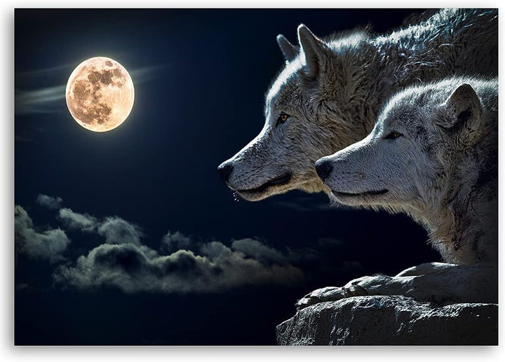 Feeby Vlies Leinwandbild Tiere Wölfe 80x60 cm Wand Bild Kunstdruck Deko Wohnzimmer Wohnungs Deko Nac