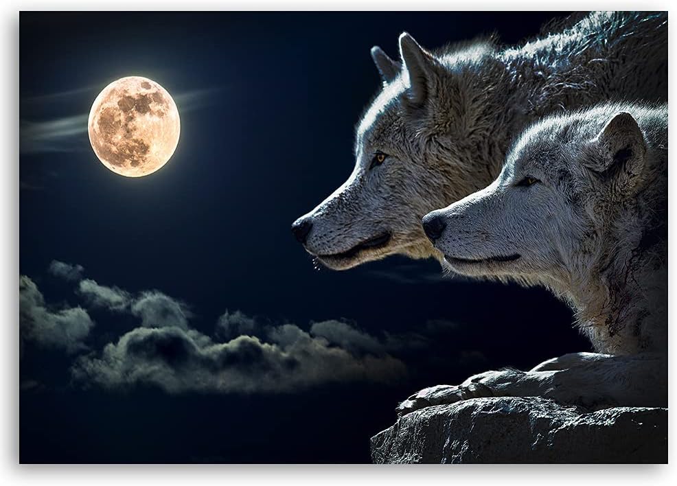 Feeby Vlies Leinwandbild Abstrakte Wölfe 120x80 cm Druckbild Wandbild Wanddekoration Deko Wand Aesth