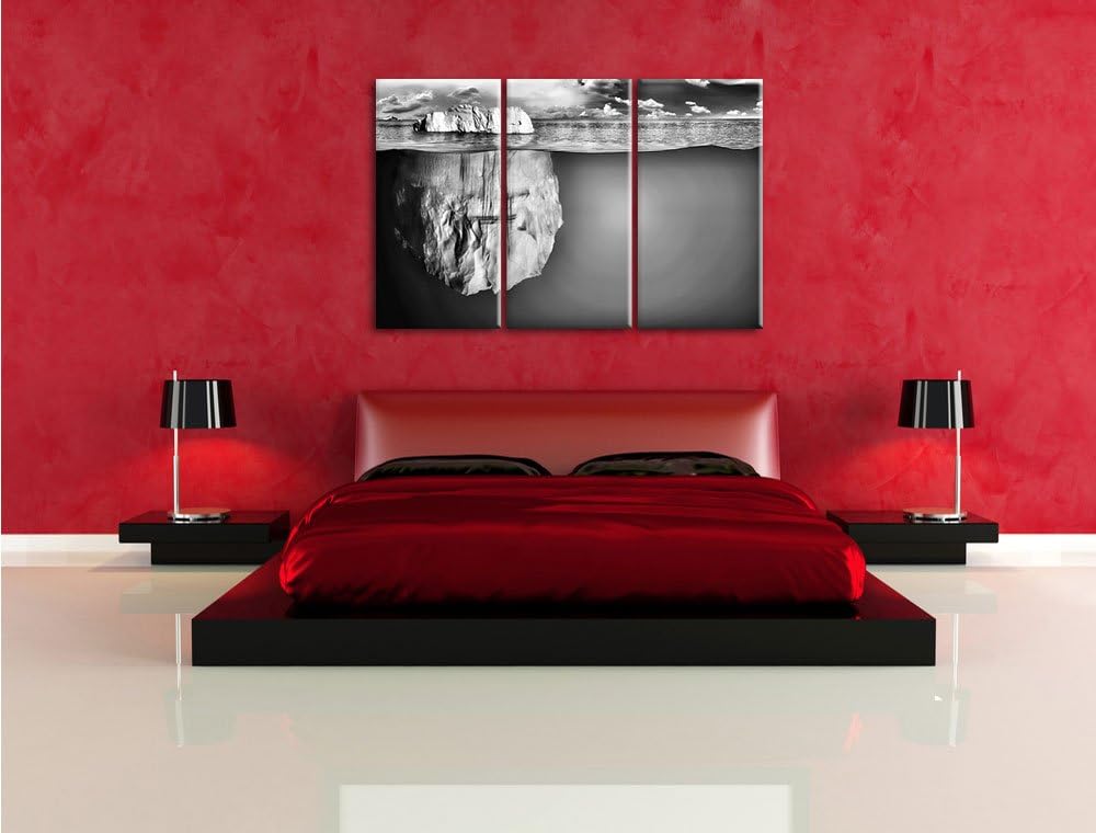 Pixxprint Monocrome, Riesiger Eisberg unter Wasser 3-Teiler Leinwandbild 120x80 Bild auf Leinwand