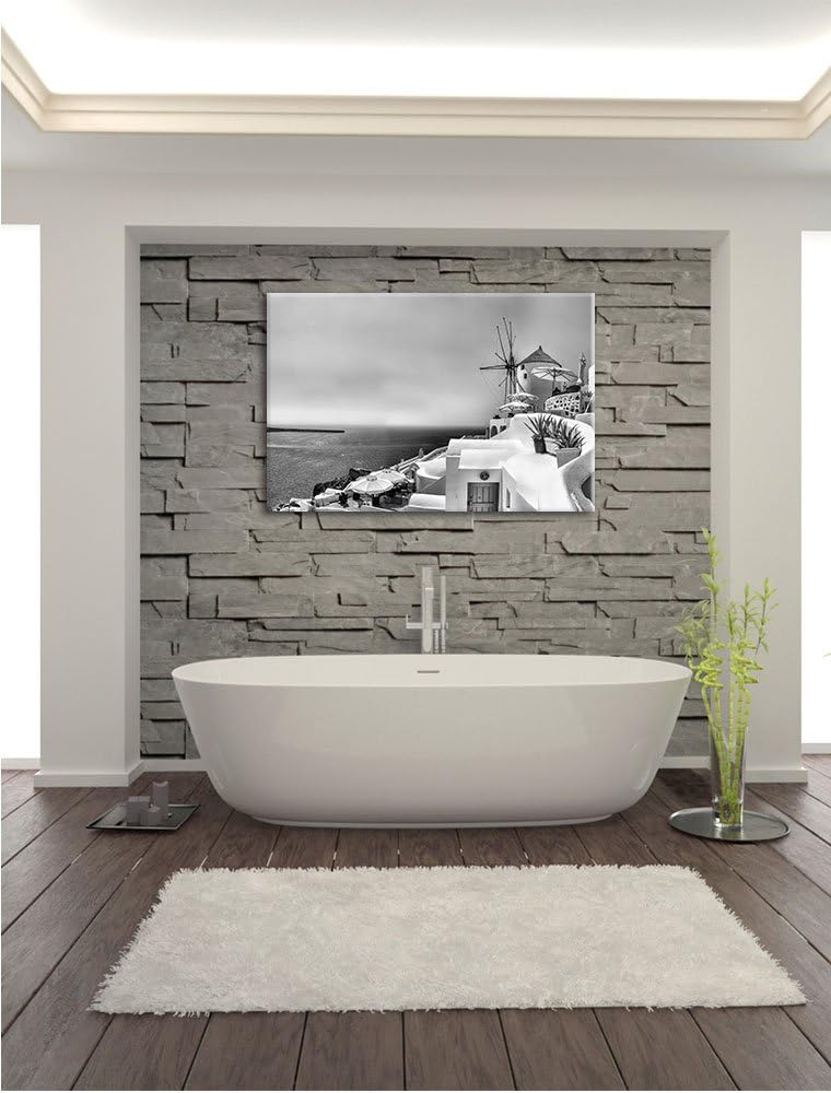 Monocrome, Stadt am Meer, Format: 100x70 auf Leinwand, XXL riesige Bilder fertig gerahmt mit Keilrah