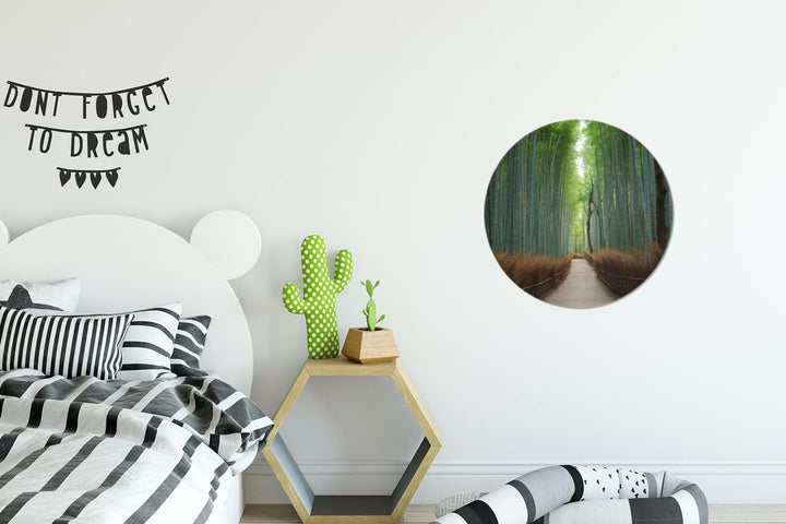 MuchoWow Wandbild Rund Wanddeko Deko Wohnzimmer Bilder 30x30 cm Bambus - Weg - Wald, 30x30 cm