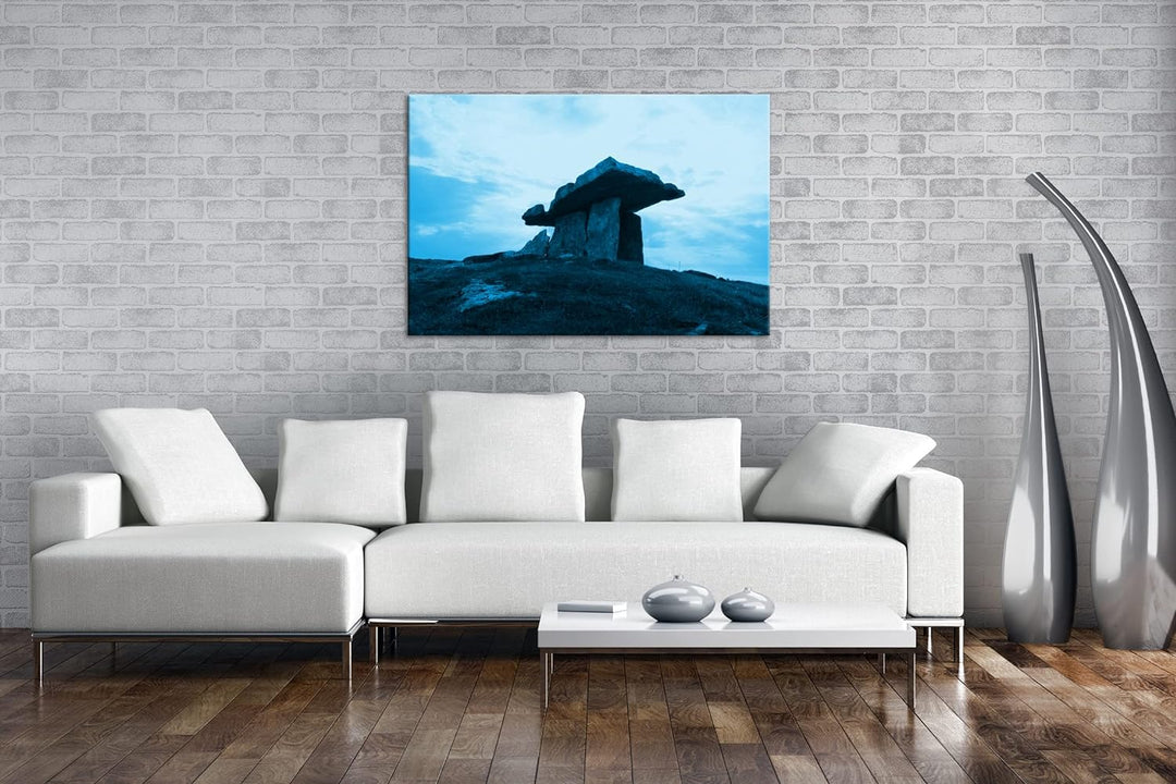 deyoli Dolmengrab in Irland Format: 80x60 Effekt: Monocrome Blau als Leinwandbild, Motiv fertig gera