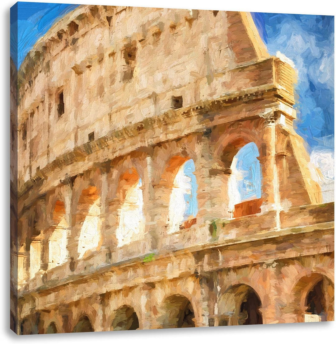 Pixxprint Kolosseum in Rom Pinsel Effekt, Format: 70x70 auf Leinwand, 70x70