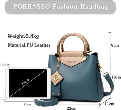 PORRASSO Damen Handtasche Casual Henkeltaschen Frauen Beuteltasche Schultertasche Wasserdicht PU Led