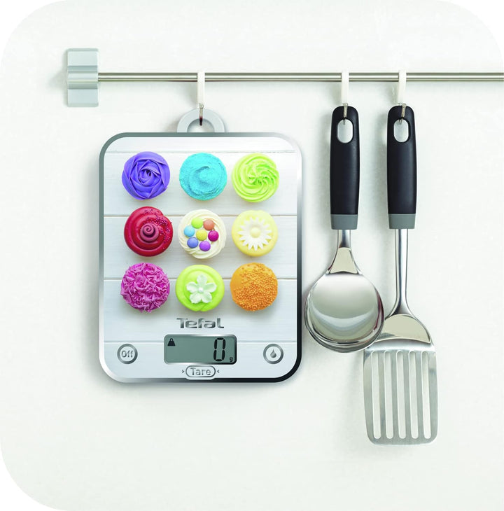 Tefal Optiss Decor Küchenwaage, Kapazität 5 kg, Gramm, Flüssigkeitsfunktion, Tara-Funktion, grosse P