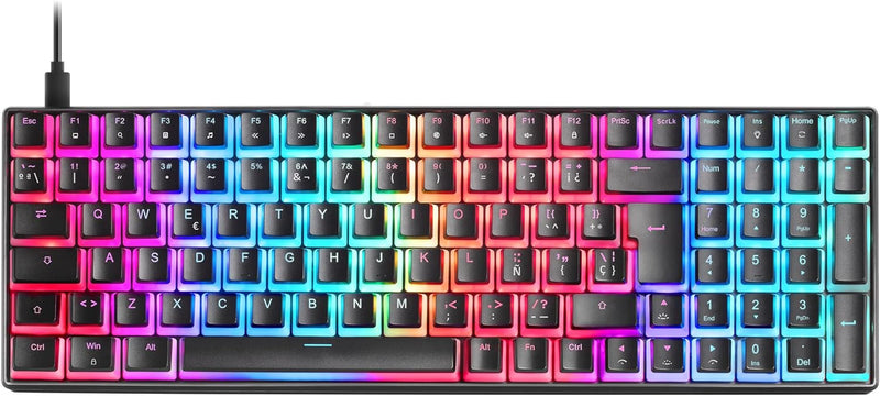 Mars Gaming MKULTRA, Mechanische Tastatur Schwarz RGB, Kompakt 96%, Schalter Outemu SQ Rot, Spanisch