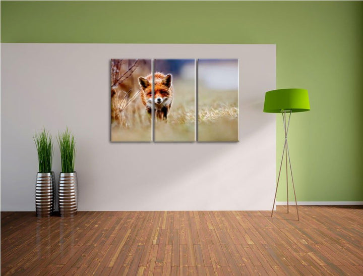 Schleichender Fuchs Spezial 3-Teiler Leinwandbild 120x80 Bild auf Leinwand, XXL riesige Bilder ferti