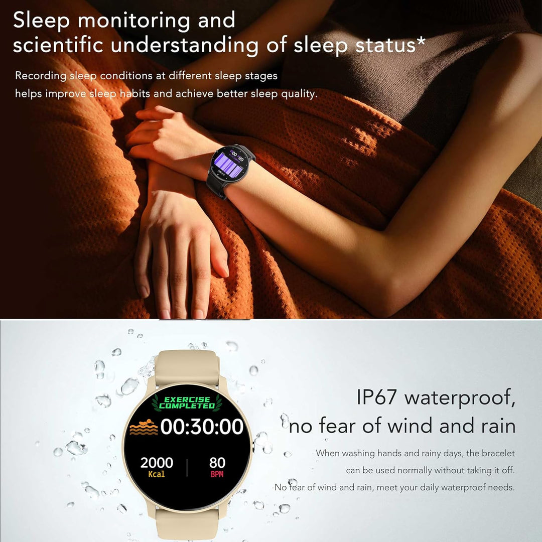 Smartwatch Damen mit Telefonfunktion, 5ATM Wasserdicht 123 Sportmodi Fitnessuhr Aktivitätstracker, 1