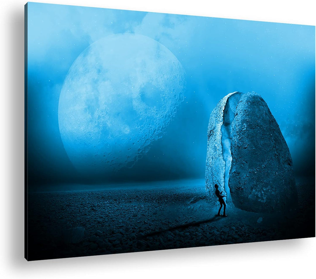 unbekannte Planeten Oberfläche Format 80x60 Effekt: Monocrome Blau als Leinwandbild, Motiv fertig ge