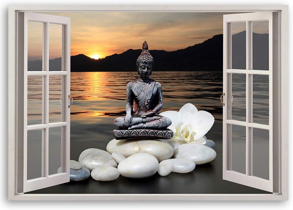 Feeby Leinwand Bilder - Fensterblick Natur- 60x40 cm- Deko Wohnzimmer - Wandbilder Schlafzimmer - De