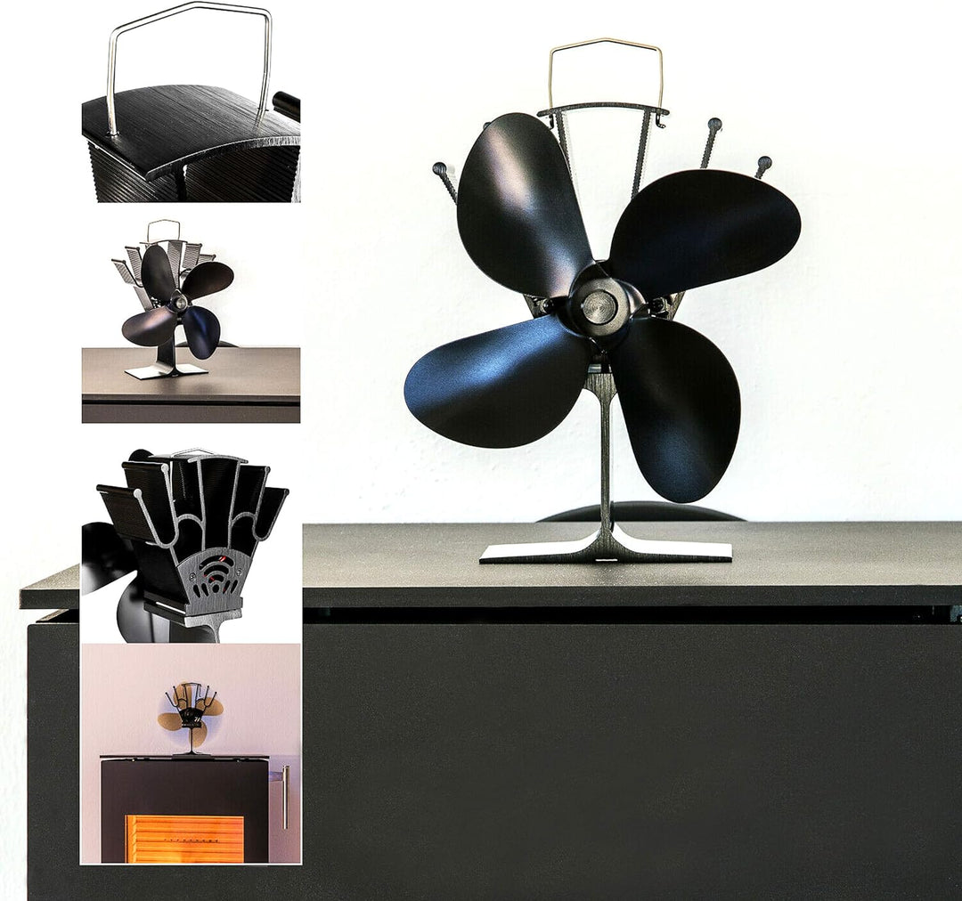 Kaminventilator Ofenventilator Lüfter ohne Strom - 4 Blätter, betrieben durch Wärmeenergie, geräusch