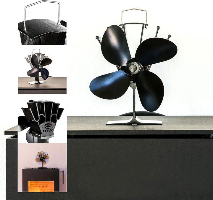 Kaminventilator Ofenventilator Lüfter ohne Strom - 4 Blätter, betrieben durch Wärmeenergie, geräusch