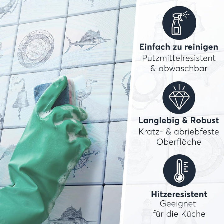 60 Stück Fliesenfolie für Küche und Bad 15x15 cm - Klebefliesen, Mosaikfliesen - Sticker Fliesen sel