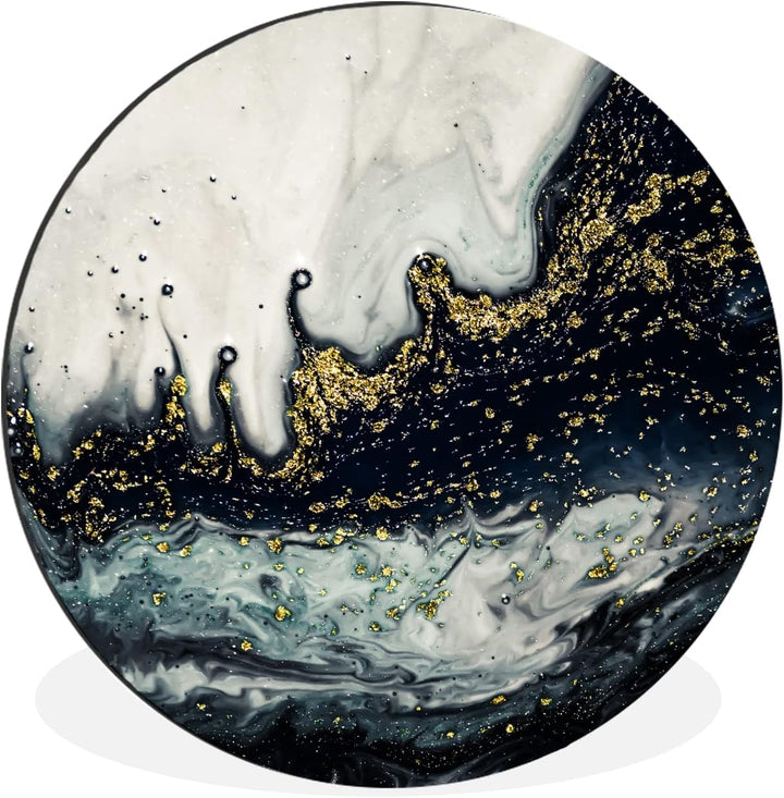 MuchoWow Wandbild Rund Wanddeko Deko Wohnzimmer Bilder 30x30 cm Marmor - Abstrakt - Gold - Luxus, 30