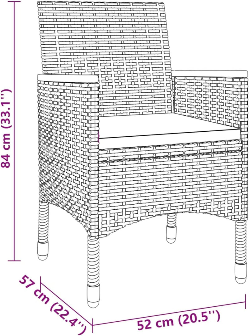 Tidyard 3-TLG. Balkonmöbel, Garten Essgruppe, Bistro Set, Tisch und 2 Stühle, Balkonset für Balkon G