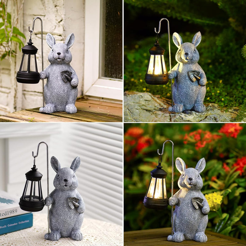 Yeomoo Kaninchen Gartenfiguren mit Solarlampen Gartendeko für Draussen: Hase Deko Garten Zimmer mit