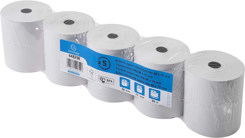 Exacompta 44829E 50er Pack Thermopapierrollen 1-lagig, Breite: 80mm, Länge 80m, Durchmesser Kern: 12