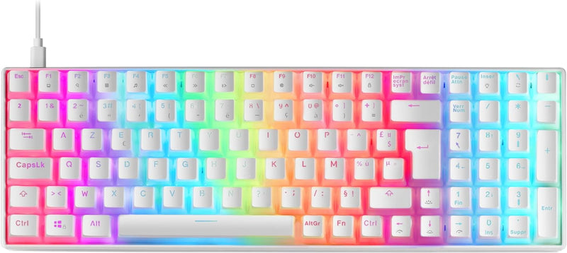 Mars Gaming MKULTRA, Mechanische Tastatur Weiss RGB, Kompakt 96%, Schalter Outemu SQ Blau, Französis