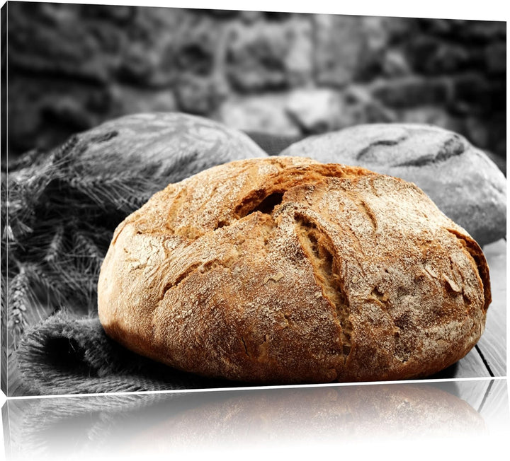 knuspriges Brot schwarz/weiss Format: 100x70 auf Leinwand, XXL riesige Bilder fertig gerahmt mit Kei