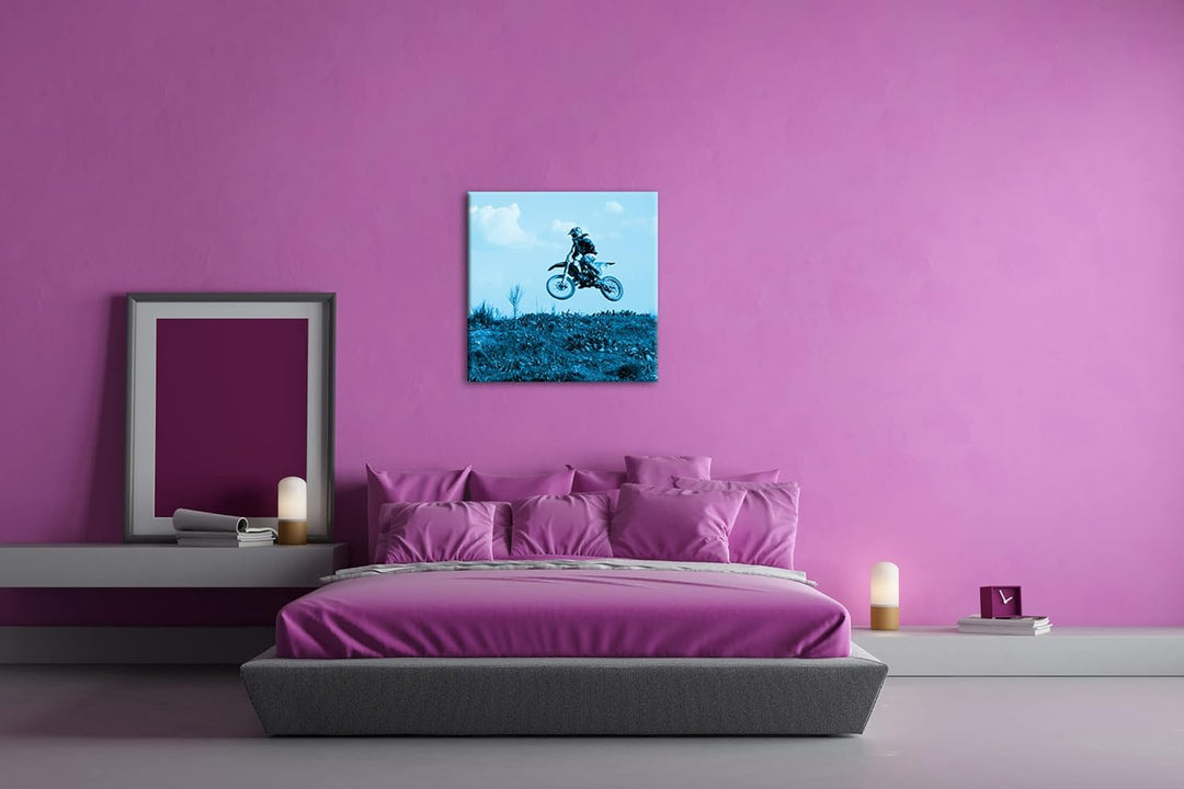 deyoli Motocross Fahrer im Sprung Format: 70x70 Effekt: Monocrome Blau als Leinwandbild, Motiv ferti