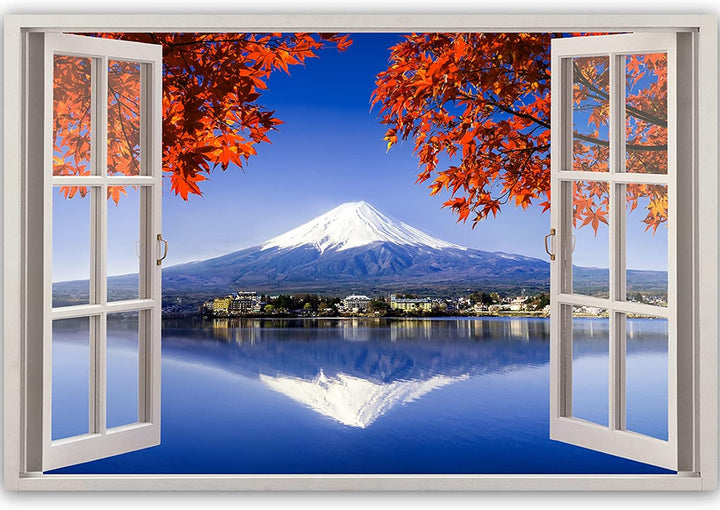 Feeby Bild auf Vlies Leinwand Blick Durch Ein Fenster 3D-Illusion 90x60 cm Kunstdruck Modern Wandbil