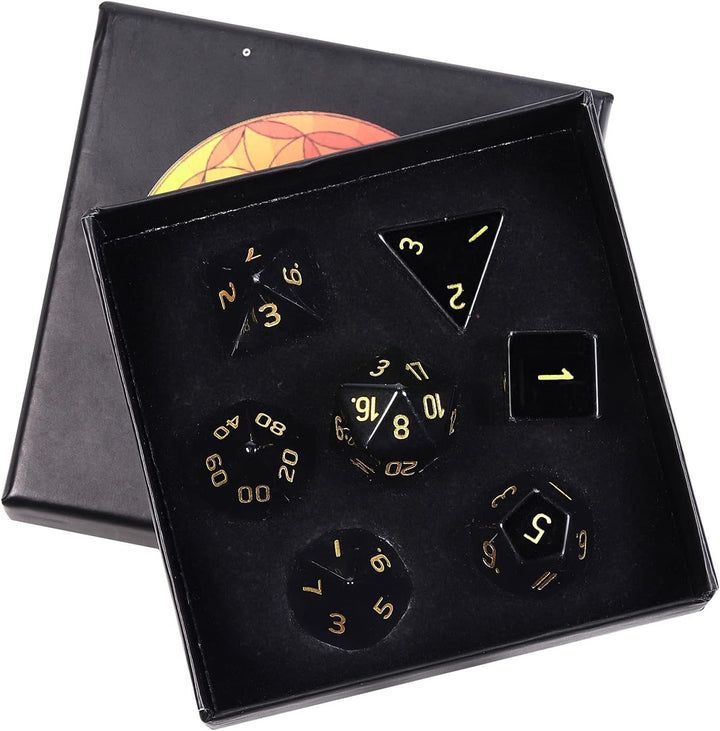 KYEYGWO Obsidian Kristall Polyedrische Würfel Set, 7pcs Reiki Heilung Stein Polyedrischer Spielwürfe