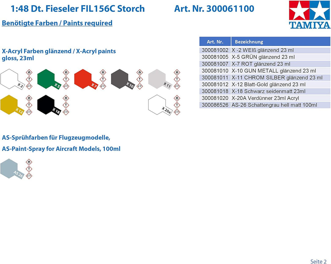 Tamiya 300061100-1:48 WWII Deutsche Fieseler FIL156C Storch
