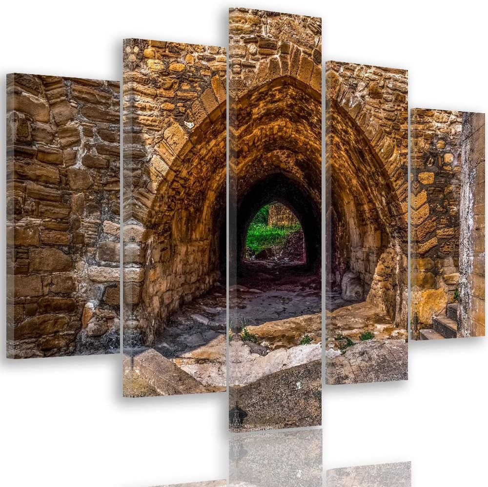 Feeby Leinwandbild 5 Teilig Architektur Bild Wanddeko Landschaft Tunnel orange 150x100 cm Leinwandbi