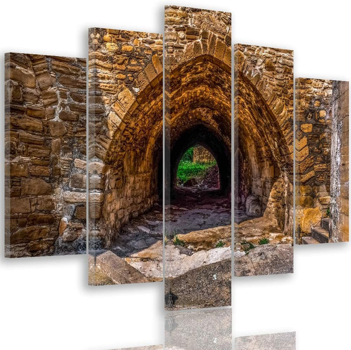 Feeby Leinwandbild 5 Teilig Architektur Bild Wanddeko Landschaft Tunnel orange 150x100 cm Leinwandbi