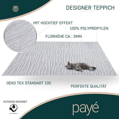 payé Teppich Wohnzimmer - 280x380cm Silber Grau - Meliert Optik - Teppiche für Balkon Terrasse Garte