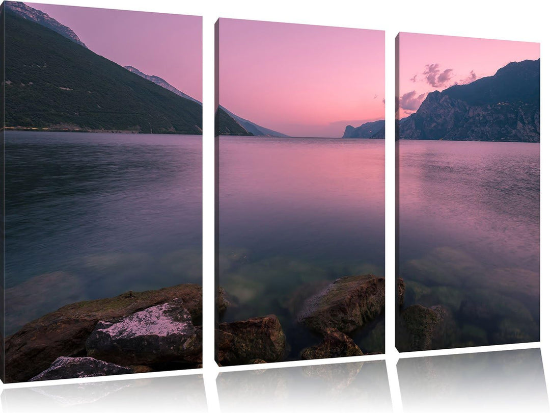 Pixxprint Gardasee in Italien als Leinwandbild | Grösse: 3 Teilig (120x80) | Wandbild| Kunstdruck |