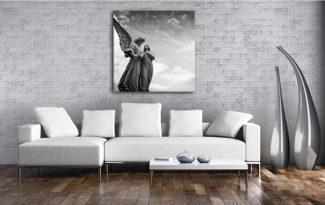 deyoli Friedliche Statue eines Engels Format: 70x70 Effekt: Schwarz&Weiss als Leinwandbild, Motiv au
