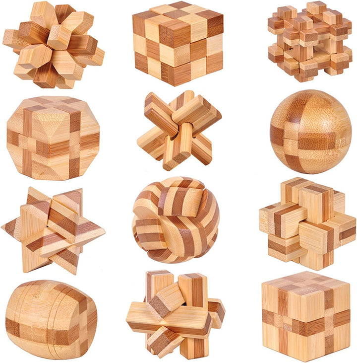 Holzsammlung 12 Stück Knobelspiele Holz, Geschicklichkeitsspiel Holz, Logikspiele IQ Spiele Geduldsp