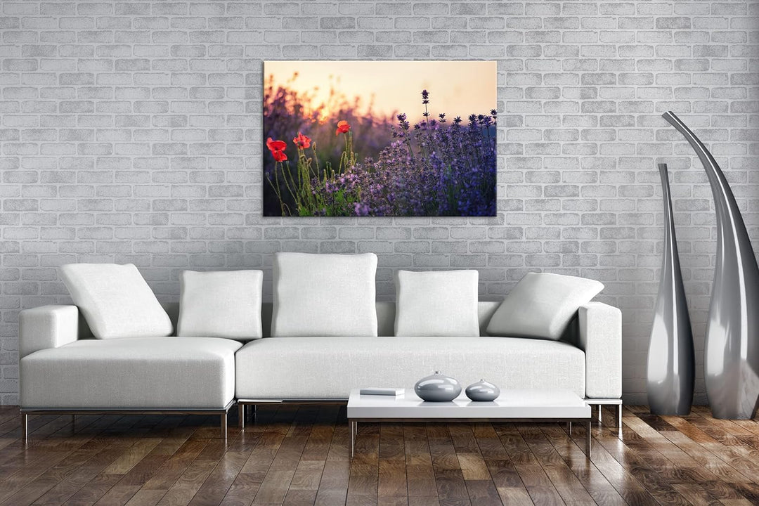 deyoli blühender Lavendel und Mohn Format: 60x40 als Leinwandbild, Motiv fertig gerahmt auf Echtholz