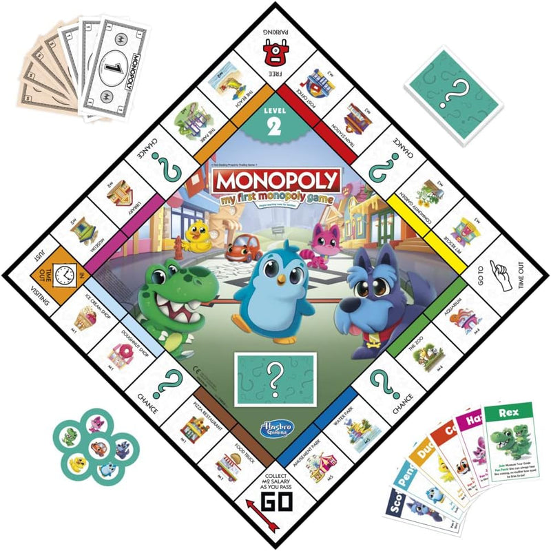 Mein erstes Monopoly-Spiel, Brettspiel für Kinder ab 4 Jahren, 2-seitiges Spielbrett, spielerisches