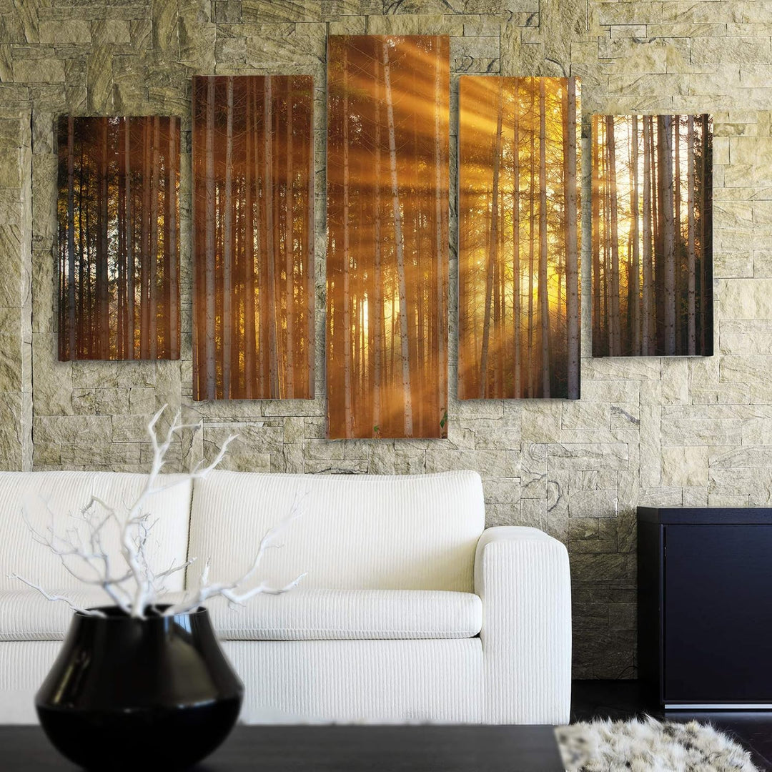 Feeby Deco Panel 5 Teilig Natur Bilder Modern Sonnenuntergang Bäume orange 200x100 cm Deco panel 200