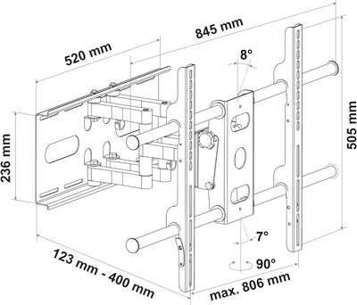 SCHWAIGER LWH603D 011 TV-Wandhalterung für Flachbildschirme mit 94-178 cm (37-70 Zoll), Halterung fü