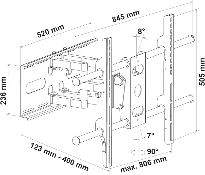 SCHWAIGER LWH603D 011 TV-Wandhalterung für Flachbildschirme mit 94-178 cm (37-70 Zoll), Halterung fü
