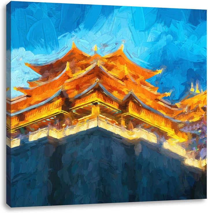Pixxprint Leuchtender Tempel in China als Leinwandbild/Grösse: 70x70 cm/Wandbild/Kunstdruck/fertig b