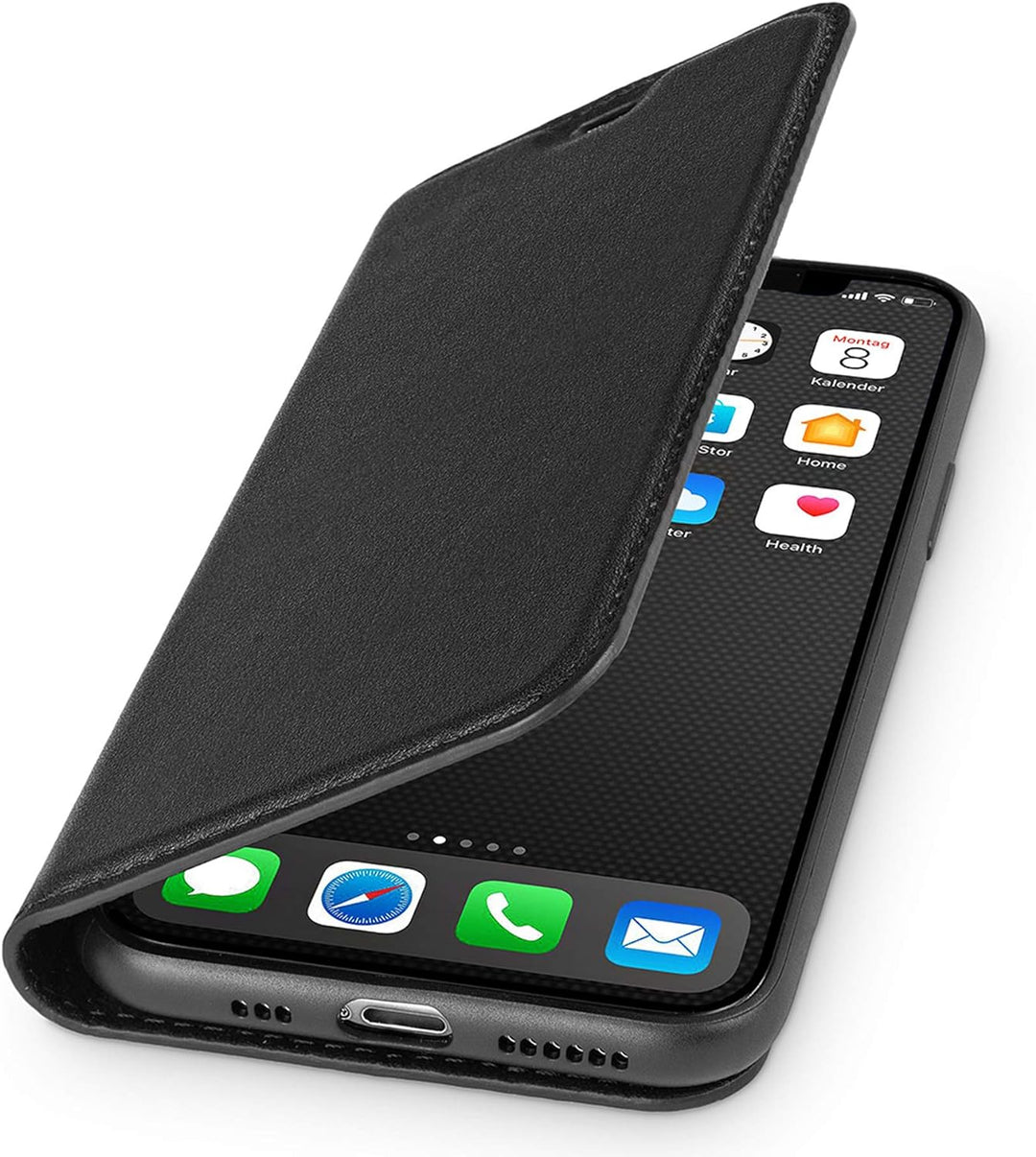 WIIUKA Echt Ledertasche - TRAVEL - Hülle für iPhone 11, mit Kartenfach, extra Dünn, Tasche Schwarz,