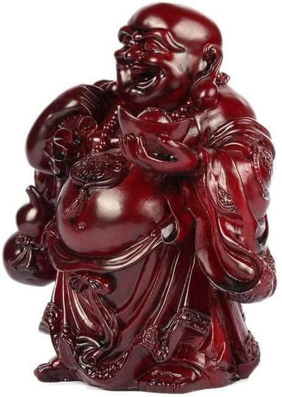 Lachineuse - Traditionelle lachende Buddha-Statue, 18 cm, Farbe: Rot, Feng Shui-Dekoration, chinesis