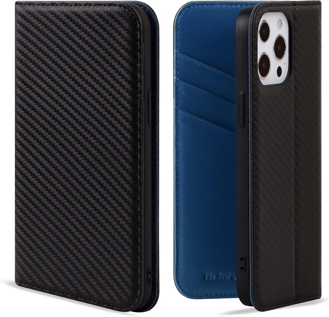 VISOUL iPhone 13 Pro Hülle, Handyhülle [100% Karbonfaser-Leder] [RFID Schutz] [Schützt vor Stoss] [S