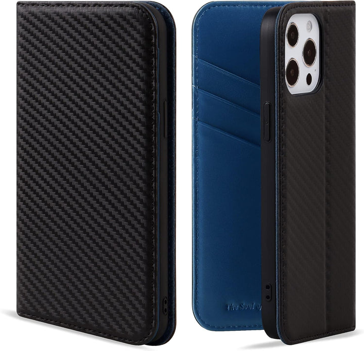 VISOUL iPhone 13 Pro Hülle, Handyhülle [100% Karbonfaser-Leder] [RFID Schutz] [Schützt vor Stoss] [S