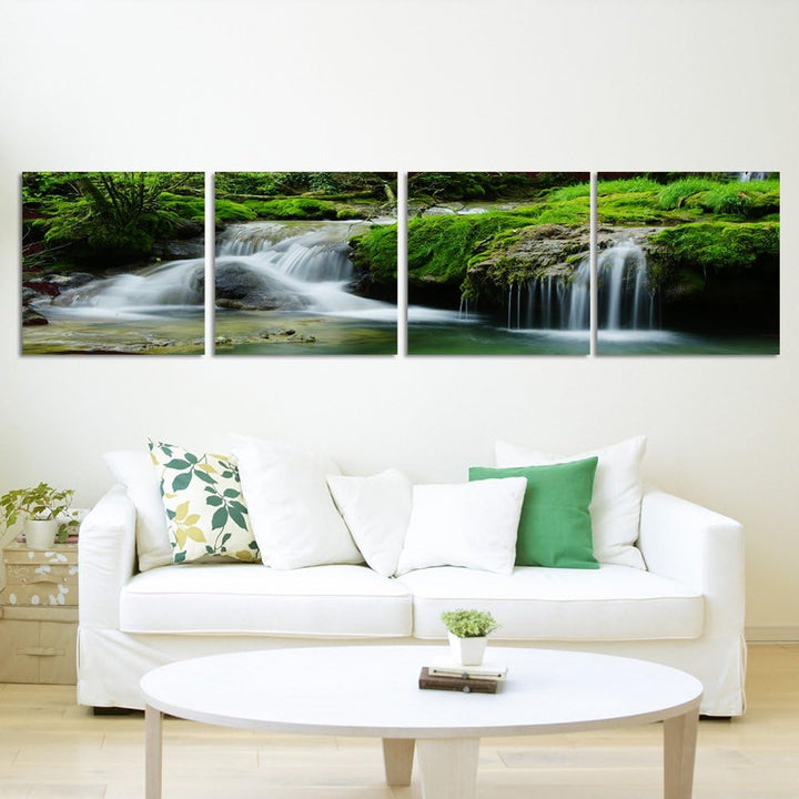 Feeby Bilder 4 Teile Wasserfall Wald 200x50 cm Wohnzimmer Schlafzimmer Büro Flur Küche Wandbilder Mo