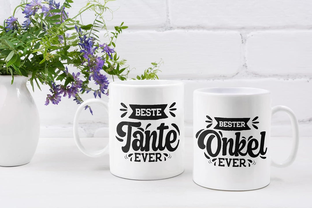 Trendation - Tante und Onkel Geschenk Tasse Set Kaffeetassen Geschenke Weihnachten (Weiss), Weiss