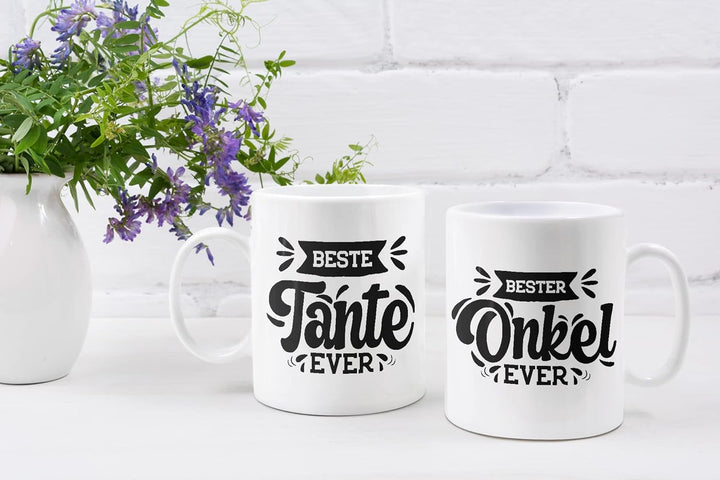 Trendation - Tante und Onkel Geschenk Tasse Set Kaffeetassen Geschenke Weihnachten (Weiss), Weiss