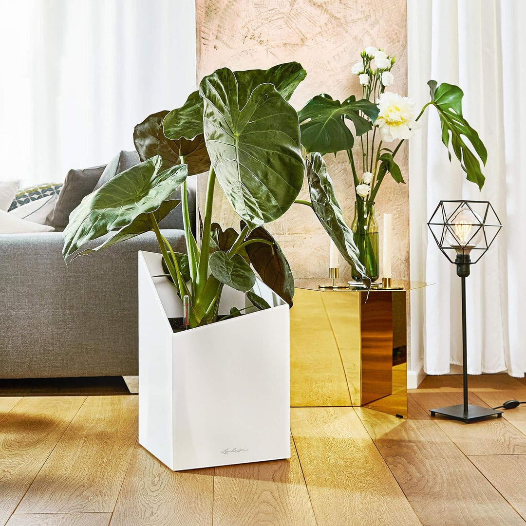 LECHUZA CURSIVO Premium 30 hochwertiges Pflanzgefäss mit Erd-Bewässerungs-System, silber metallic, 3