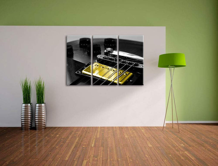 E-Gitarre mit Tonreglern schwarz/weiss 3-Teiler Leinwandbild 120x80 Bild auf Leinwand, XXL riesige B