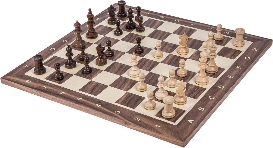 Square - Pro Schach Set Nr. 4 - NUSS - Schachbrett + Schachfiguren Staunton 4 + Kasten - Schachspiel